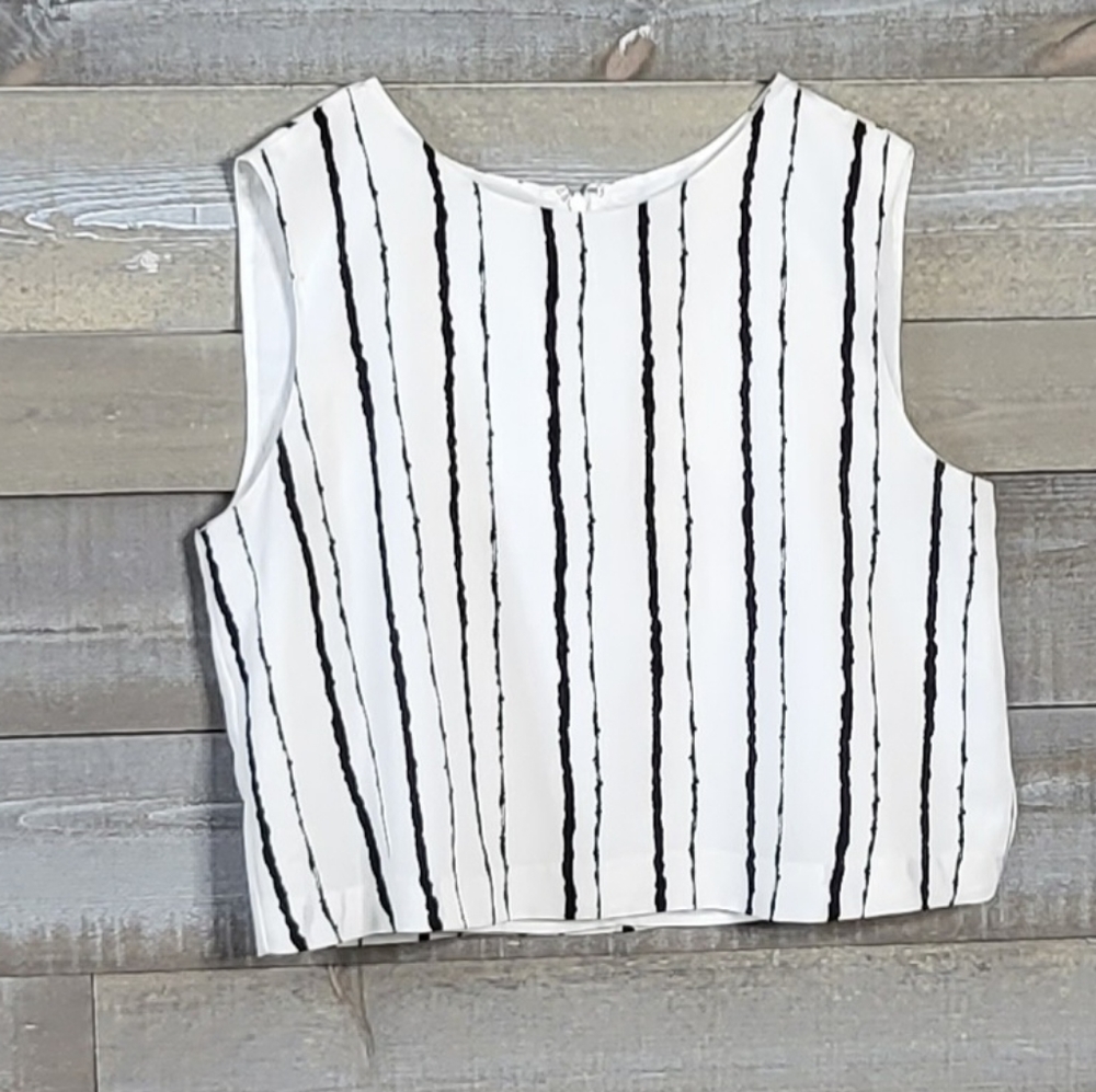 Vince Camuto Black White Stripe Sleeveless Top